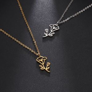 MC702 Vente en gros Acier inoxydable Plaqué or 18 ct Cadeaux d'anniversaire Bijoux floraux 12 mois Collier pendentif fleur de naissance Marguerite Rose - Product Image 2