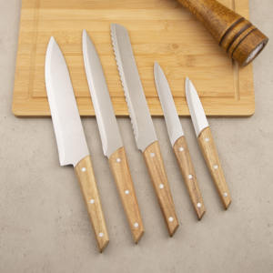 Ensemble de couteaux de cuisine écologiques <span class=keywords><strong>chinois</strong></span>, 5 pièces, lames en acier inoxydable, finition hautement polie, manches en bois pour une précision accrue - Product Image 1