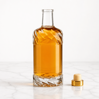 Botol Kaca Bulat Grosir untuk Minuman Keras, Botol Kosong untuk Vodka Whiskey dengan Tutup Logam untuk Pabrik Minuman Keras