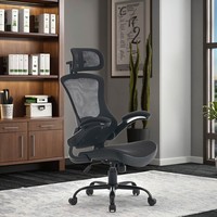 Chaise de bureau et de salle à manger ergonomique moderne en maille, dossier haut, style exécutif, confortable, avec appui-tête 3D réglable et base en fer