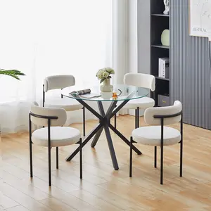Set meja makan minimalis bulat, perlengkapan meja makan dengan 4 kursi ruang tamu modern kaca kecil