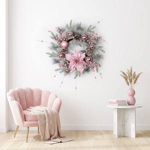 Guirlande de Noël artificielle <span class=keywords><strong>à</strong></span> fleurs roses, guirlande de pin floquée avec des décorations pour <span class=keywords><strong>la</strong></span> décoration de <span class=keywords><strong>la</strong></span> porte d'entrée de mariage - Product Image 1