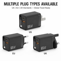 Adaptor Daya PD 3.0 65W Pengisi Daya Cepat Multi Port 3-in-1 yang Dapat Ditarik, Dilengkapi OTP/OVP, Colokan US/EU/UK untuk Laptop