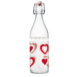 Bouteille en verre transparent LORY 1LT avec décoration ISOTTA et bouchon - Product Image 1