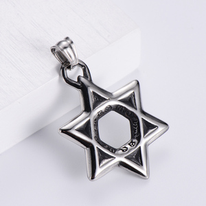 Mode Herren Großer Davidstern Edelstahl Anhänger Hochwertige polierte Hexagon <span class=keywords><strong>Star</strong></span> Hip Hop Biker Halskette Charm - Product Image 4