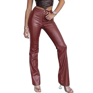 New Arrival Ladies Pu Trousers Fall Winter Fashion Clothing High Waist Thick Solid Black Leather Pants Women