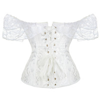 Corset court en dentelle à manches courtes pour bal masqué, tenue sexy en os