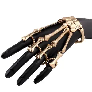 Wholesale Trendy New Designs Halloween Jewelry Antique Silver Gold Skeleton Bone Hand Gold Finger Ring Bracelet