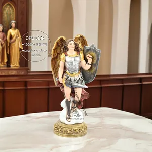 Factory wholesale catholic religious statues resin christian products bishops staff St. Archangel Michael Colored Resin Statue