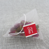 Sachets de thé vides triangulaires de haute qualité avec logo personnalisé, sachets filtrants en nylon thermoscellables en forme de pyramide avec ficelle et étiquette