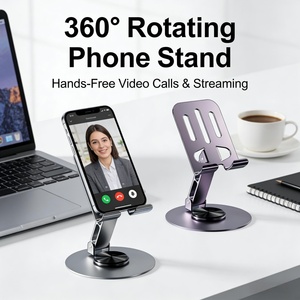 Multifonctionnel 360 °   Support de téléphone pliable rotatif en métal, support réglable avec coussinet en silicone antidérapant pour smartphones - Product Image 5