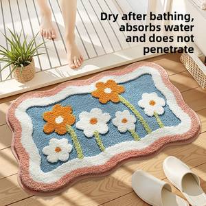 Tapis de salle de bain floqué, style frais transfrontalier, très absorbant, antidérapant, séchage rapide, pour usage domestique - Product Image 3