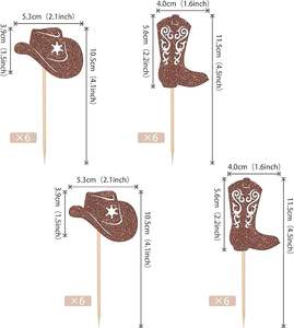 Adornos para Cupcakes de Vaquero, Sombreros y Botas de Vaquero con Brillantina, Decoración para Cupcakes para Fiestas Temáticas del Oeste, Baby Shower, Cumpleaños de Niños - Product Image 2