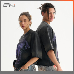 เสื้อยืดวินเทจแขนสั้นทรงหลวม ผ้าฝ้ายผสม ระบายอากาศได้ดี ซับเหงื่อ ป้องกันแสงแดด ชายเสื้อฉีกขาด ขอบเสื้อทำสีซีดแบบวินเทจ - Product Image 3