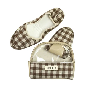 Pantuflas portátiles ligeras con diseño a cuadros, material de algodón y lino, pantuflas para el hogar - Product Image 3