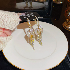 S925 argent aiguille Version coréenne accessoires de luxe mode frangé boucles d'oreilles pour femmes tempérament perle boucles d'oreilles - Product Image 6