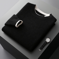 100% pur cachemire hommes col rond hiver épais ample chaud pull contraste deux pièces tricoté laine bas chemise