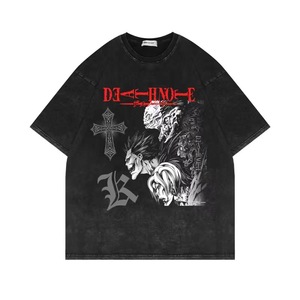 700 i tipi di T-shirt personalizzati produttori di magliette con acido di cotone pesante con scritta Vintage grafica di morte Kira L Anime T-shirt da uomo - Product Image 4