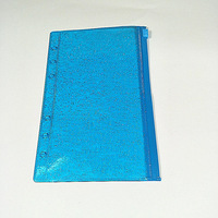 Protège-documents A6 transparent en PVC à 6 trous avec pochette zippée, paillettes et fermeture élastique pour feuilles mobiles