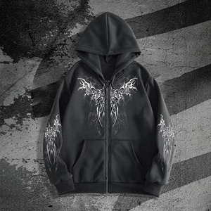 Felpa con Zip Bianca da <span class=keywords><strong>Uomo</strong></span>, Stampa Gotica Y2K, Oversize, Stile Streetwear Retrò Cyber Casual, Primavera - Product Image 3