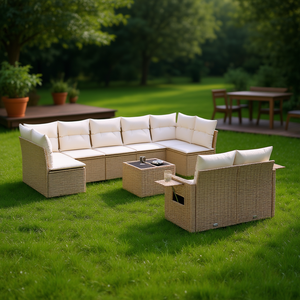 Conjunto de Sofás de Jardín Beige de Mimbre Sintético con Cojines de Espuma de Alta Densidad, Diseño Contemporáneo Impermeable - Product Image 2