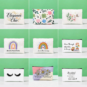 Sac cosmétique en toile personnalisé Yuze, grande capacité, fermeture éclair épaisse, impression numérique, étui de rangement pour maquillage, trousse à crayons, emballage général - Product Image 1