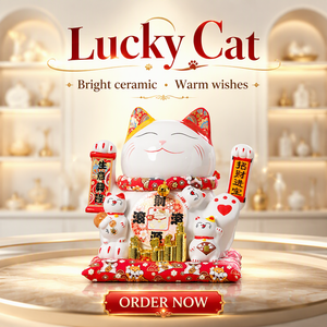 Prêt à être expédié - Chat porte-bonheur en <span class=keywords><strong>porcelaine</strong></span> de 11 pouces - <span class=keywords><strong>Maneki</strong></span> <span class=keywords><strong>Neko</strong></span> - Feng Shui - Cadeau d'affaires - Souvenir du Nouvel An chinois - Figurine - Product Image 3