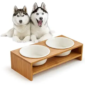 Comedero para mascotas elevado para perros y gatos, soporte elevado de doble cuenco viene con dos tazones de cerámica Extra, perfecto para perros medianos y grandes