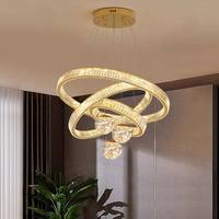 Lustre suspendu en cristal K9 de luxe moderne pour hall d'hôtel, villa, salon, loft, escalier, anneau rond