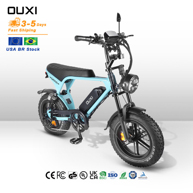 Fatbike OUXI Factory V8 Mini Electrically Bike 36V Mountain Ebike Fat Tire V20 Mini Dirt Bicycle Electric Hybrid Bikes BR Stock