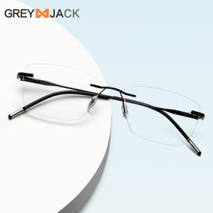 Lunettes optiques pour hommes Grey Jack sans monture, monture en métal rétro, verres en PC, taille moyenne, lunettes non correctrices - Product Image 2
