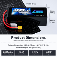 Zeee 6S 22.2V Lipo Batterie 6500mAh Deans EC5 et XT60 XT90 Connecteur Drone Batterie UAV Batteries