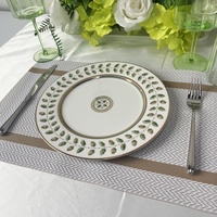 BLAIS Fine Bone China Service de vaisselle avec assiette à bordure dorée Green Leaf Cup Kit-Vente en gros de vaisselle en céramique pour mariages restauration