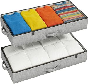Lot de 2 contenants de rangement pour lit, 4,5 pouces de hauteur, imperméables, pour vêtements en lin, avec fenêtre transparente, poignées renforcées, 45L - Product Image 2