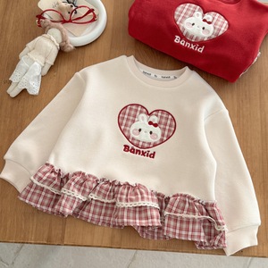Tongxingyuan Girls Sweatshirt Fleece Lined Cartoon Rabbit Red Beige Autumn Winter Kids Clothing - Product Image 4
