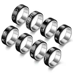 Wholesale 8MM Printing Pattern Anti-anxiety Stress Relief Stainless Steel Ring Double Rotating Ring for Men CHRISTIAN Trendy