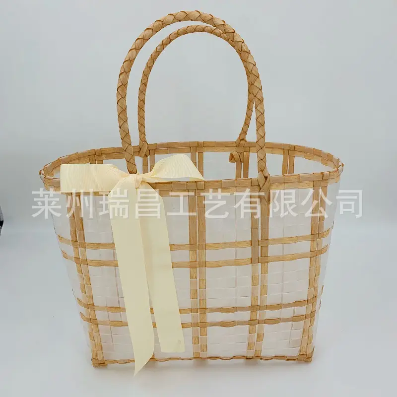 Waterproof portable beach bag Transparent plastic woven bag Leisure vegetable basket bag