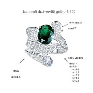 Anillo de Esmeralda de Diseño para Mujer, 2ct, Cultivada, Color Verde, Pequeña, Plata de Ley, Engaste Ovalado con Puntas, Certificado por Terceros, de Moda - Product Image 6