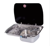 Cuisine de camping portable de luxe JP, cuisinière à gaz 2 brûleurs, évier combiné, acier inoxydable SS 304 argenté pour véhicule