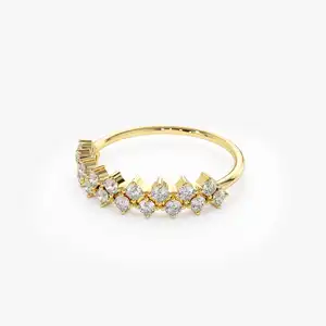 VLOVE Designer Rings Real Jewelri Gold 9k 10k 14k 18k Double Row Prong Setting Diamond Wedding Band Jewelri Diamond