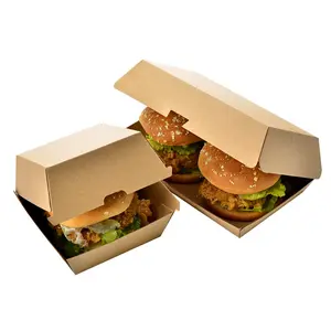 도매 일회용 크래프트 종이 버거 홀더 맞춤형 테이크 아웃 햄버거 상자