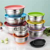 Bols mélangeurs en acier inoxydable personnalisables de 14 cm à 30 cm avec couvercles hermétiques et base en silicone colorée, empilables pour salades de cuisine