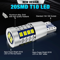 Bombilla LED para Auto 12V T10 W5W 194 168 Canbus 2016 20SMD, Luz de Posición, Interior, Mapa, Techo, 6000K, Sin Errores