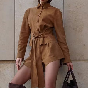 Vêtements d'extérieur sur mesure pour femmes, vente en gros directe d'usine OEM, mode de luxe, veste en daim synthétique pour femmes avec ceinture - Product Image 6