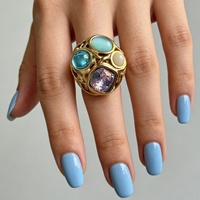 Bague de mariage géométrique vintage épaisse pour femme, plaquée or 18 carats, en acier inoxydable, sertie de zircons multicolores, tendance