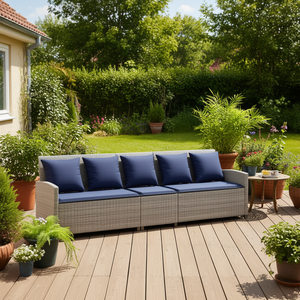 Canapé de patio 5 places en polyrotin gris avec coussins, mobilier d'extérieur durable - Product Image 3