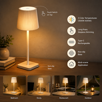 Lampe de bureau LED rechargeable à commande tactile sans fil Type-C, 3 températures de couleur, luminosité progressive, ABS, style moderne et épuré pour la maison