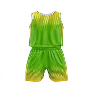 Conjunto de Camiseta de Baloncesto con Degradado Verde y Amarillo, Cuello en V, Sin Mangas, Sublimada, Transpirable, Ropa Deportiva Unisex para Adultos - Product Image 1