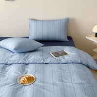 Ensemble de literie rayé imprimé numériquement 100% coton, 4 pièces, housse de couette en pur coton + drap plat ou drap-housse + ensemble de taies d'oreiller