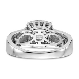Anillo de compromiso y boda de lujo para mujer, de oro blanco de 14K, con diamante redondo, doble halo, pavé y tallo ancho dividido. - Product Image 3